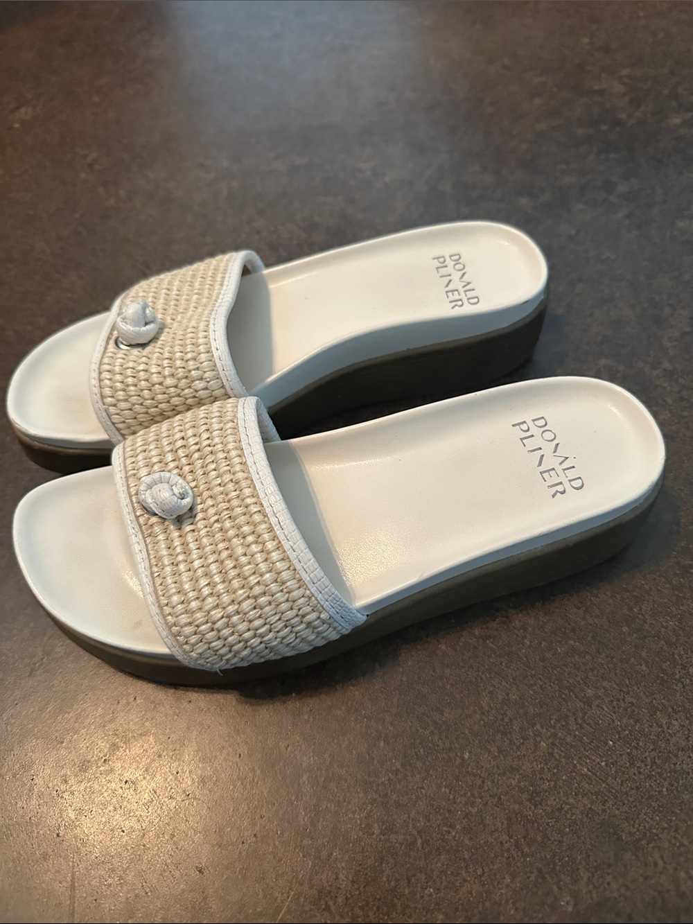 Donald J. Pliner Cream Woven Platform Slide Mules